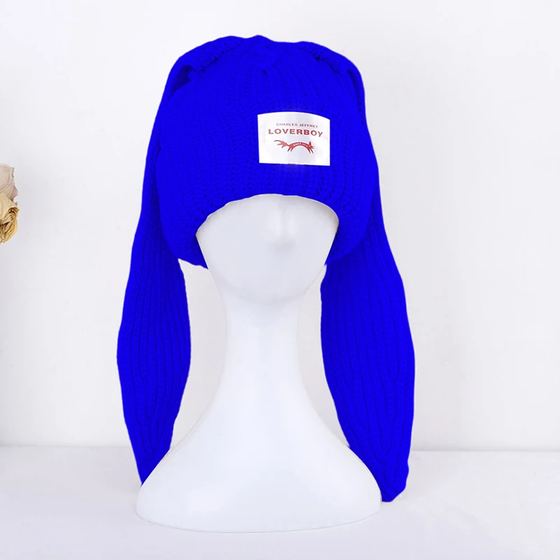 Cute Rabbit Long Ear Hat Knitted Hat Warm Cap Knit Letter Cap Unisex Cap Beanie Long Ear Hat Crochet Knitted Bunny Hat - Image 10