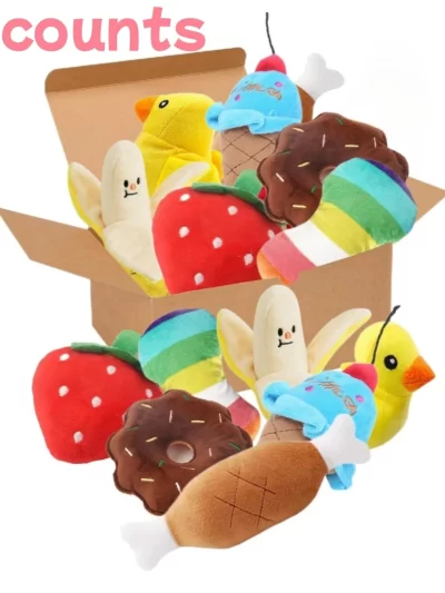 A 7-piece set of puppy sound toys, loose plush pet chewing, plush fruit snacks and vegetable puppy toys, suitable for cute playm