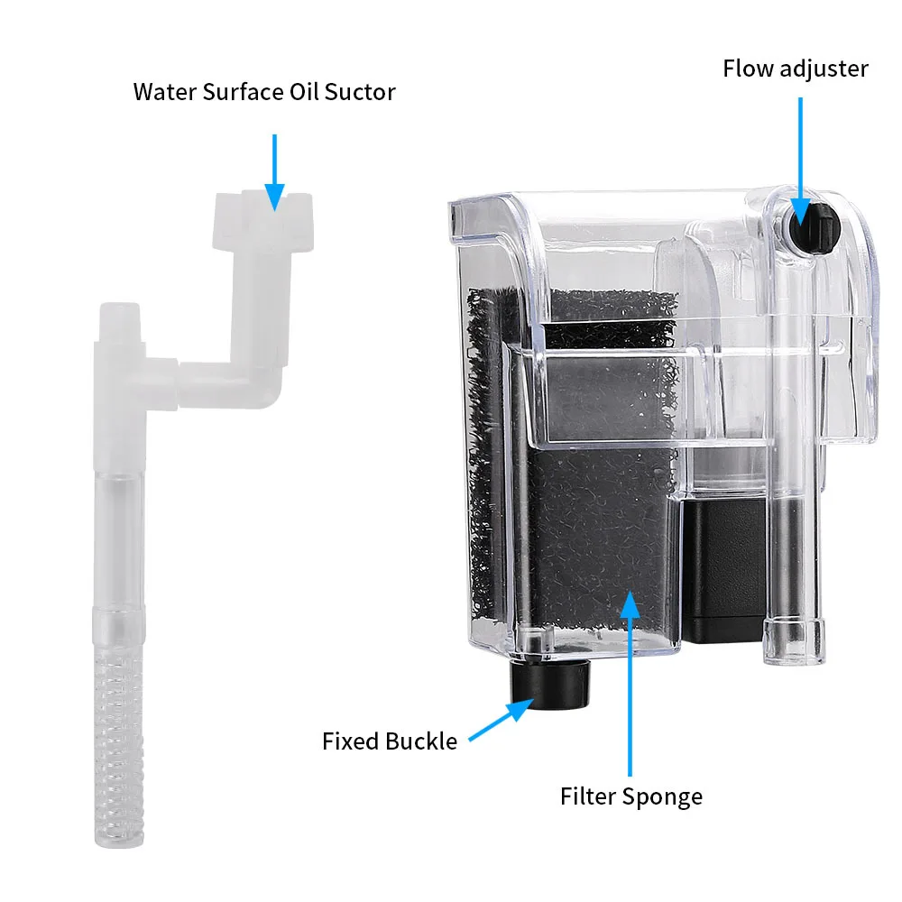 Fish Tank Filter Wall-mounted Waterfall External Filter Fish Tank Oxygen Pump with 2 Filter Cotton for 5~10 Gallon Aquariums - Image 5