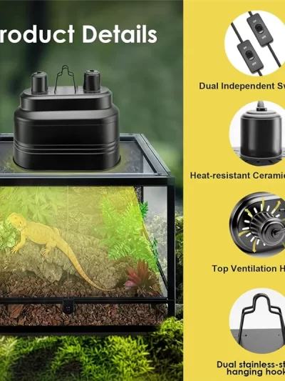 AT21-Dual Reptile Light Fixture, Max 160W Each Reptile Heat Lamp Fixture With Separate Switches, Fits Reptile Light