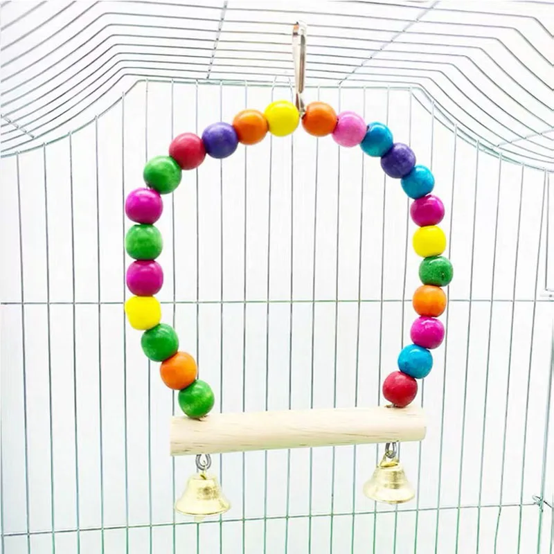 1Pc Wooden Bird Swings Toy with Hanging Bells for Cockatiels Parakeets Cage Accessories Birdcage Parrot Perch Hanging Swing - Image 5