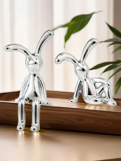 2PC Long-Eared Rabbit Double Statue Decoration Accessories for Living Room, Bedroom, Car, Desktop Decorative Ornament