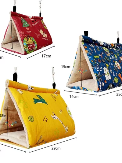 Birdhouse Winter Warm Plush Bird Parrot Swing Cage Triangle Birds Nest Animal Pattern Hamster House Pets Cages Necessary Hammock