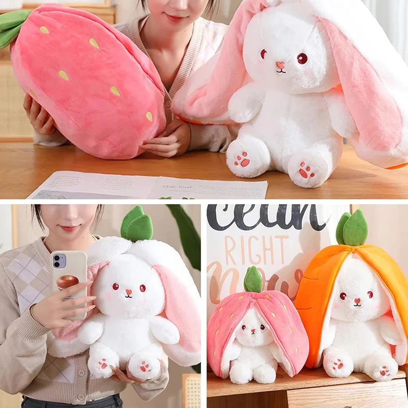 Strawberry Rabbit Plush Toy 18-35Cm Cute Fruit Transform Strawberry Carrot Big Ears Rabbit Soft Kids Christmas Birthday Gift - Image 4