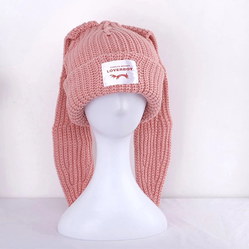 Cute Rabbit Long Ear Hat Knitted Hat Warm Cap Knit Letter Cap Unisex Cap Beanie Long Ear Hat Crochet Knitted Bunny Hat - Image 8