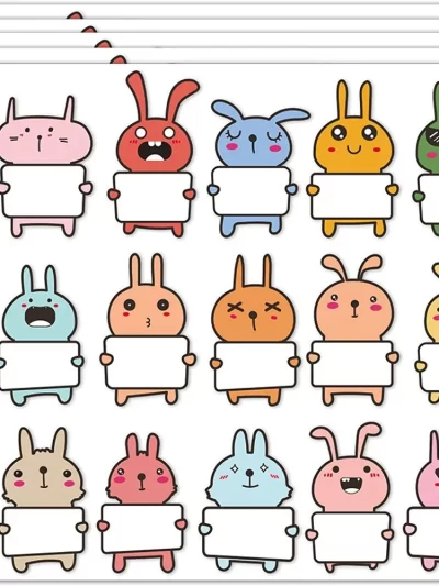 75pcs Cute animal name stickers Cute Rabbit Name Tags Stickers for Classroom Water Bottle Lunch Box Laptop School Supplies