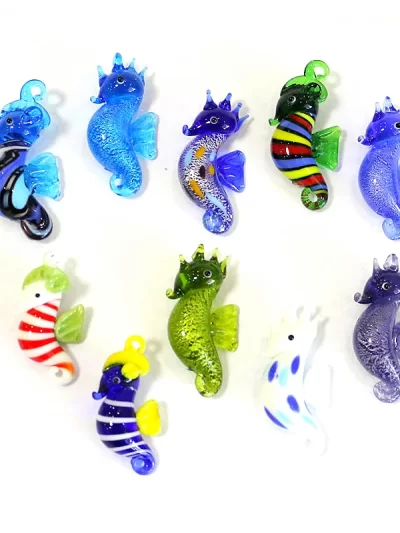 Aquarium Decor Accessories Murano Glass Sea Horse Pendant Hanging Cute Marine Animal Mini Figurines Silver Foil Craft Ornaments