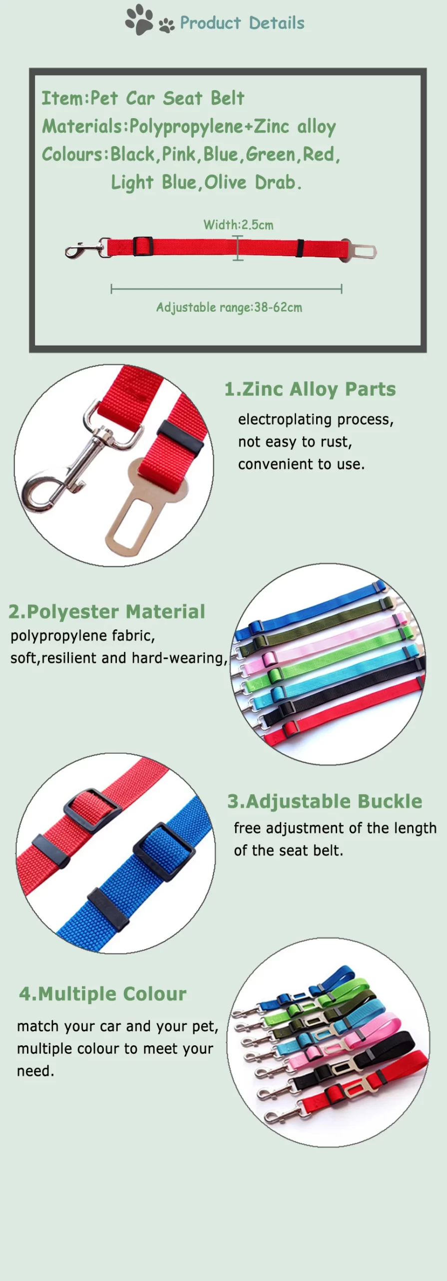 2021 New Vehicle Car Pet Dog Seat Belt Puppy Car Seatbelt Harness Lead Clip Pet Dog Supplies Safety Lever Auto Traction Products - Image 11