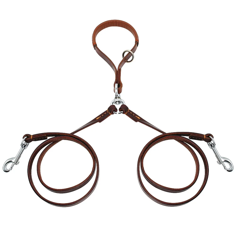 2 Ways Dog Leash Double Two Pet Leather Leads NoTangle Coupler With Handle for Walking and Training 2 Small Medium Dogs - Image 2