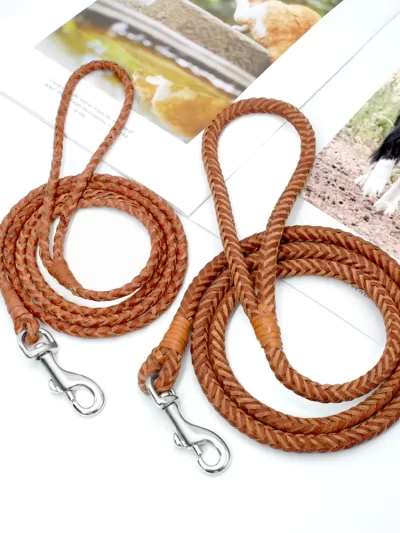 Rolled Leather Dog Leash For Small Medium Dogs Braided Leather Puppy Cat Pet Walking Leash Leads Brown Color 4ft Long