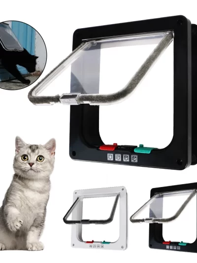 With 4 Way Lock Security Flap Door Cat Puppy Safety Gate Dog Cat Flap Door Small Pet Supplies ABS Plastic For Dog Cat Kitten