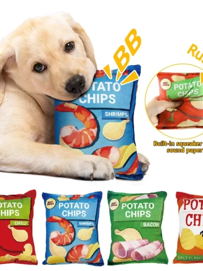 Funny Dog Toys Crisps Plush Filled Pets Squeaky Chew Toy Bite-resistant Sounding Paper Toys For Small Medium Pets Supplies