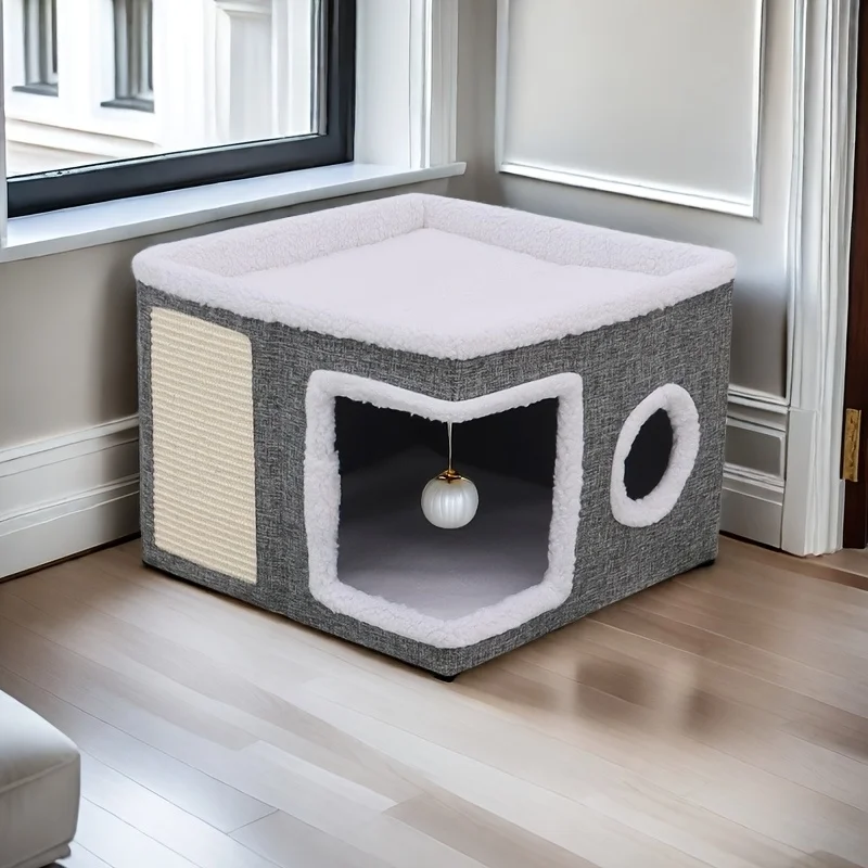 Luxury Multi-Level Cat House - 2-Layer Bed, Toy Tunnel, Foldable Sofa, Climbing Rope, & Soft Cushions - Indoor Cat Play Cube - Image 4