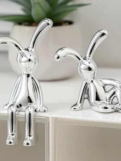 1pcs Long Eared Rabbit Double Statue Cartoon Decoration Accessory Living Room Bedroom Mini Figurine Decoration Desktop Accessory
