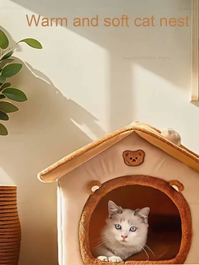Indoor Cat Nest Soft Pet Bed House Shape Cat Nest Cat Bed Mat Small And Medium-Sized Pet Nest Pet Supplies Removable And Clean.