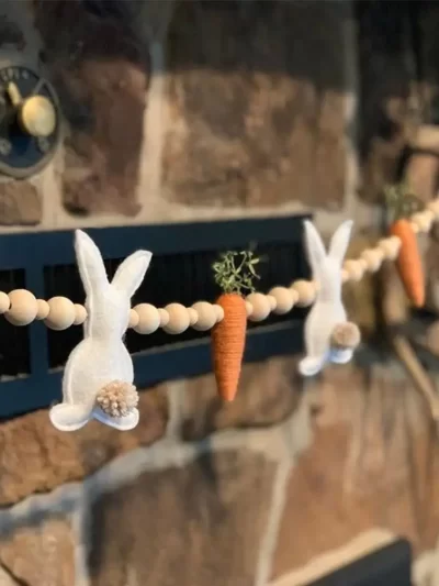 Easter Rabbit Carrot Garlands Wooden Beads Rabbit Hanging Ornaments Home Decor Accessories Holiday Props Supplies Kids Favors 