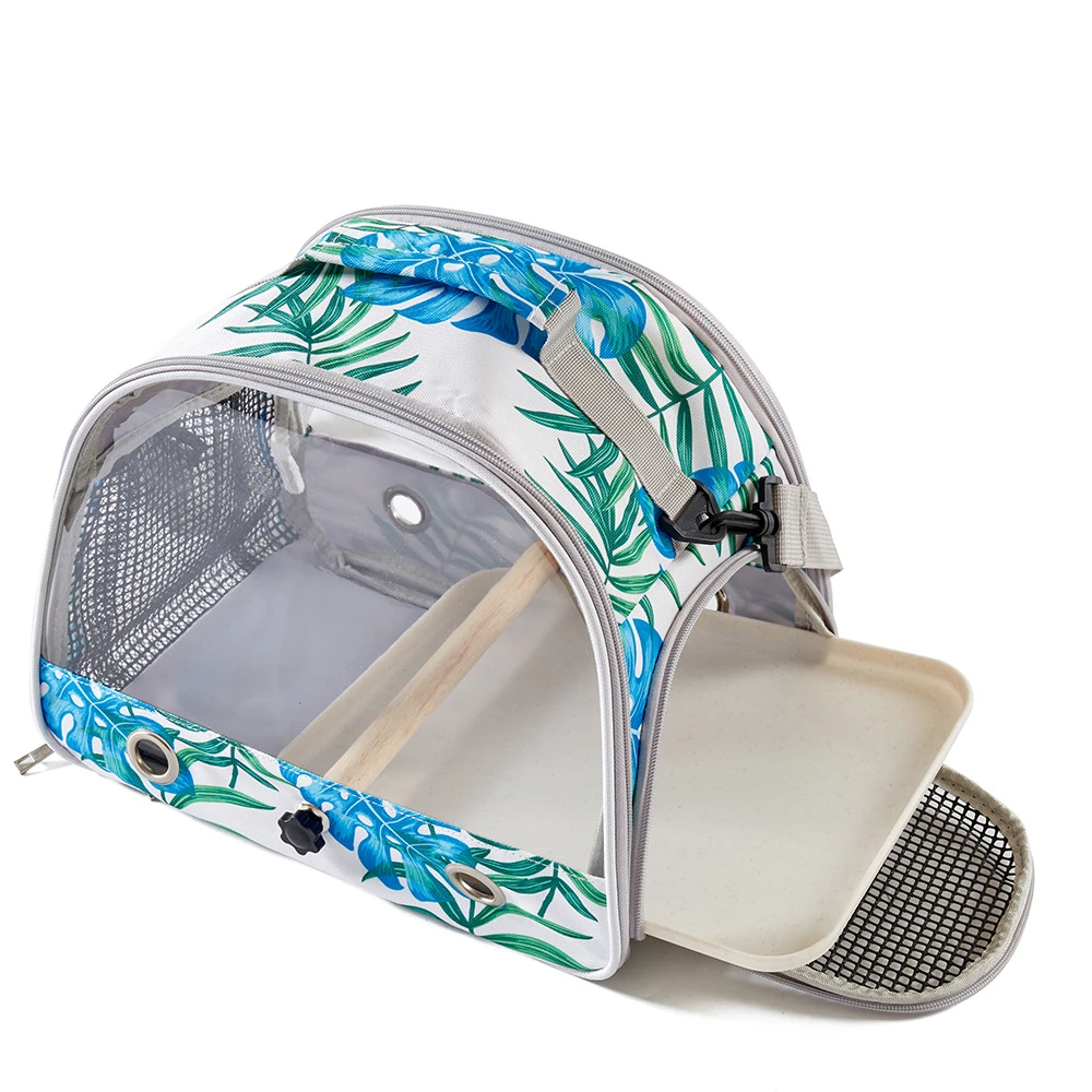 Portable Pet Bird Cage Parrot Nest Foldable Fashion Print Crossbody Hamster Bag Thick Transparent PVC Oxford Cloth Bird House - Image 6