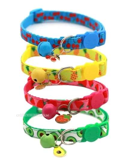 Pet Adjustable Webbing Fruit Cat Collar Breakaway Cute Neck Collar with Bell for Small Dogs Puppy Kitten Neck Accessories