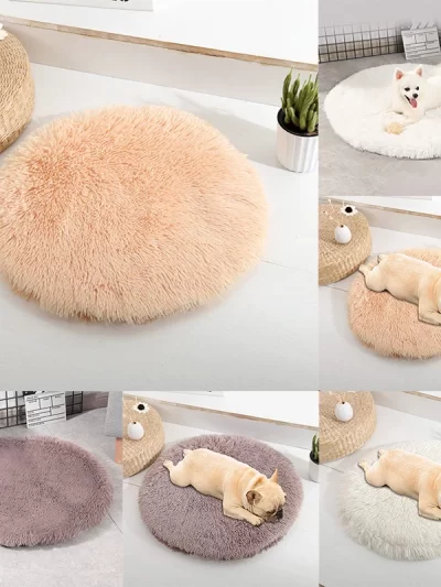 Round Cat Bed Puppy Soft Plush Bed House Kennel Pet Mats Soft Long Plush Mat Pet Warm Basket Cushion Machine Wash Kennel