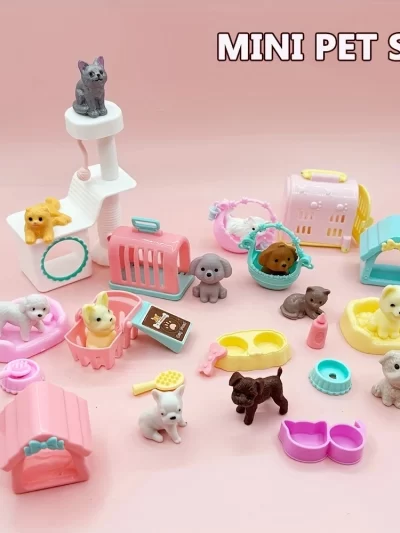 Dollhouse Item Kawaii Mini Dog Doll Accessories Puppy Cat Set Plastic Mini Items Toys for Children 3+ Funny Educational Toy