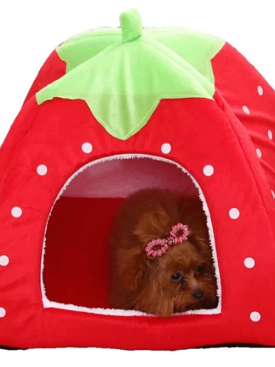 Foldable Pet House Strawberry Cat Bed Portable Entrance Pet Puppy Cave Sofa Cat Tent Sleeping Bed for Cats Dog