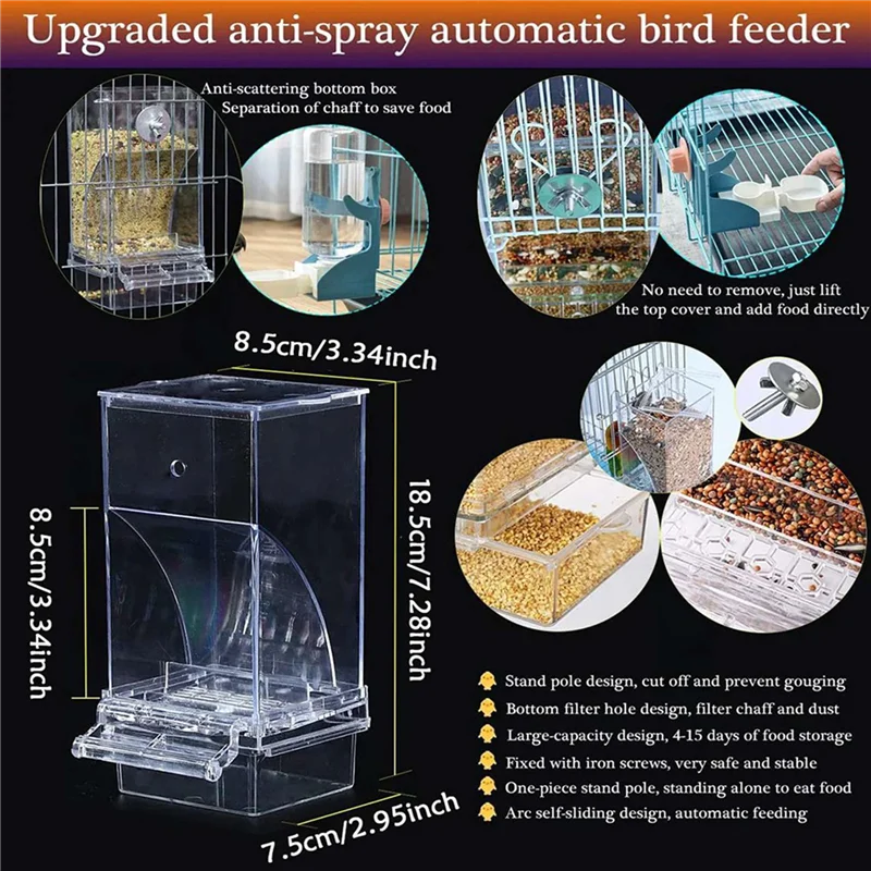 ABKW-6 PCS Bird Feeders Bird Feeding Cage Transparent Parakeet Seed Container Food Feeder - Image 6