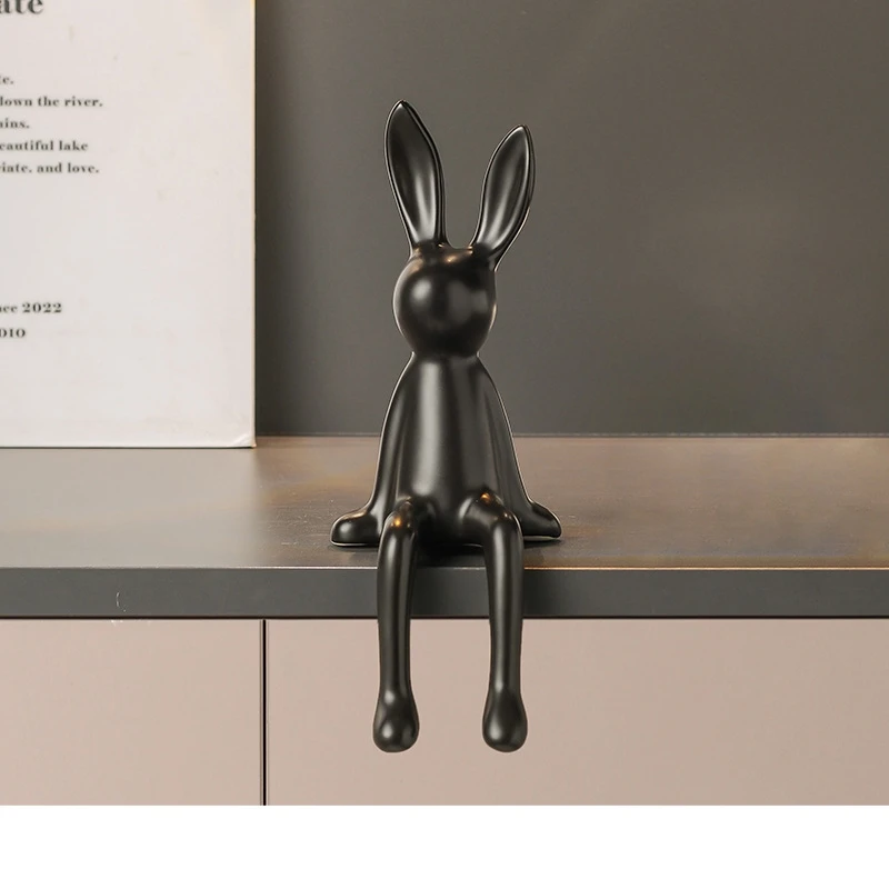 Cute Rabbit Sitting Position Figurines Ceramics Desktop Decoration Crafts Living Room TV Stand Bookcase Warm Home Decorations - Image 5