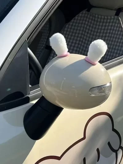 1pair Car Interior Decoration Plush Rabbit Ears Design Car Mirror Ornament Automotive Charm Car Interior Accessories