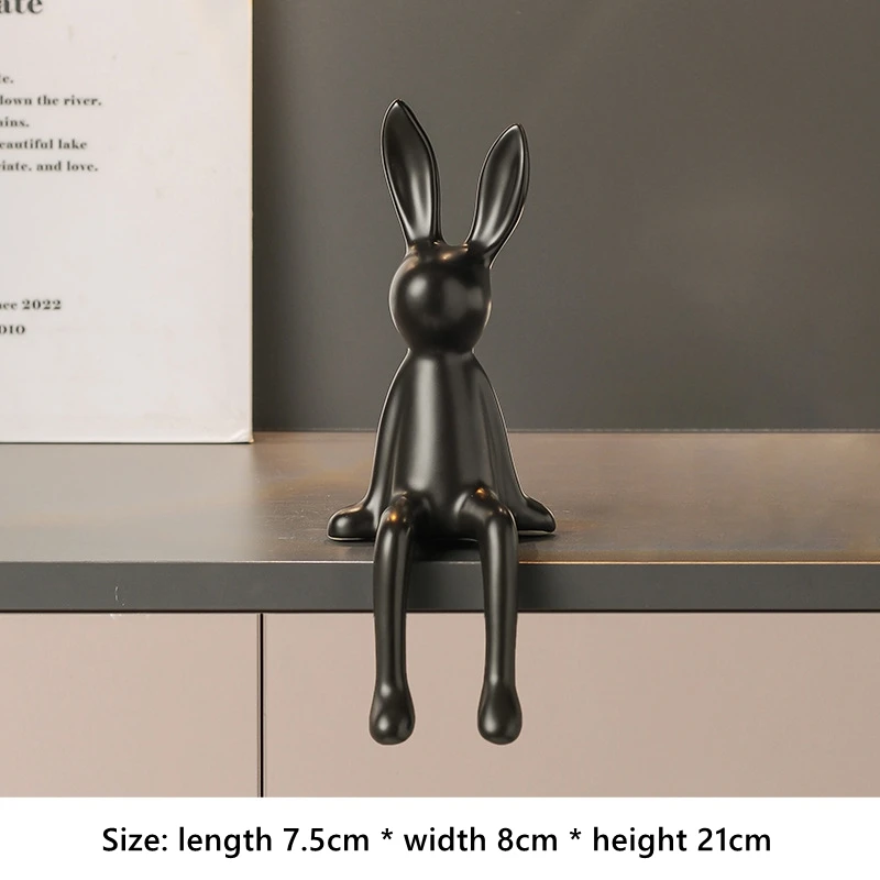 Cute Rabbit Sitting Position Figurines Ceramics Desktop Decoration Crafts Living Room TV Stand Bookcase Warm Home Decorations - Image 8