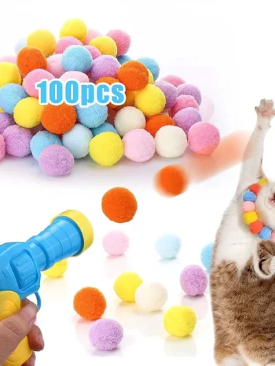 Cat Toys Interactive Launch Training Toy For Pet Kitten Creative Mini Shooting Gun Games Stretch Plush Ball Toys Pet Supplies
