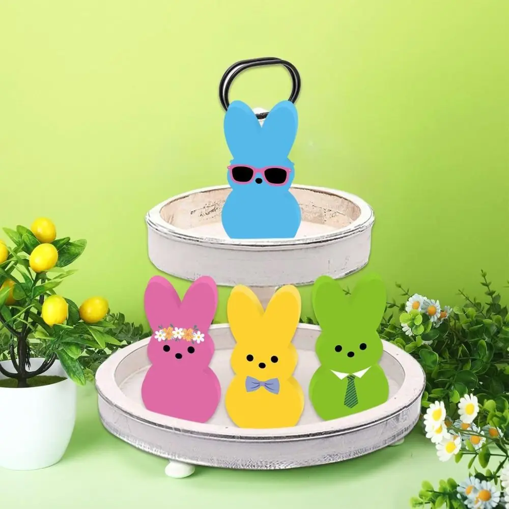 Rabbit Shape Easter Bunny Wood Signs Handmade Cartoon Colorful Rabbit Decoration Wooden Cute Home Table Decor Easter Decoration - Image 5