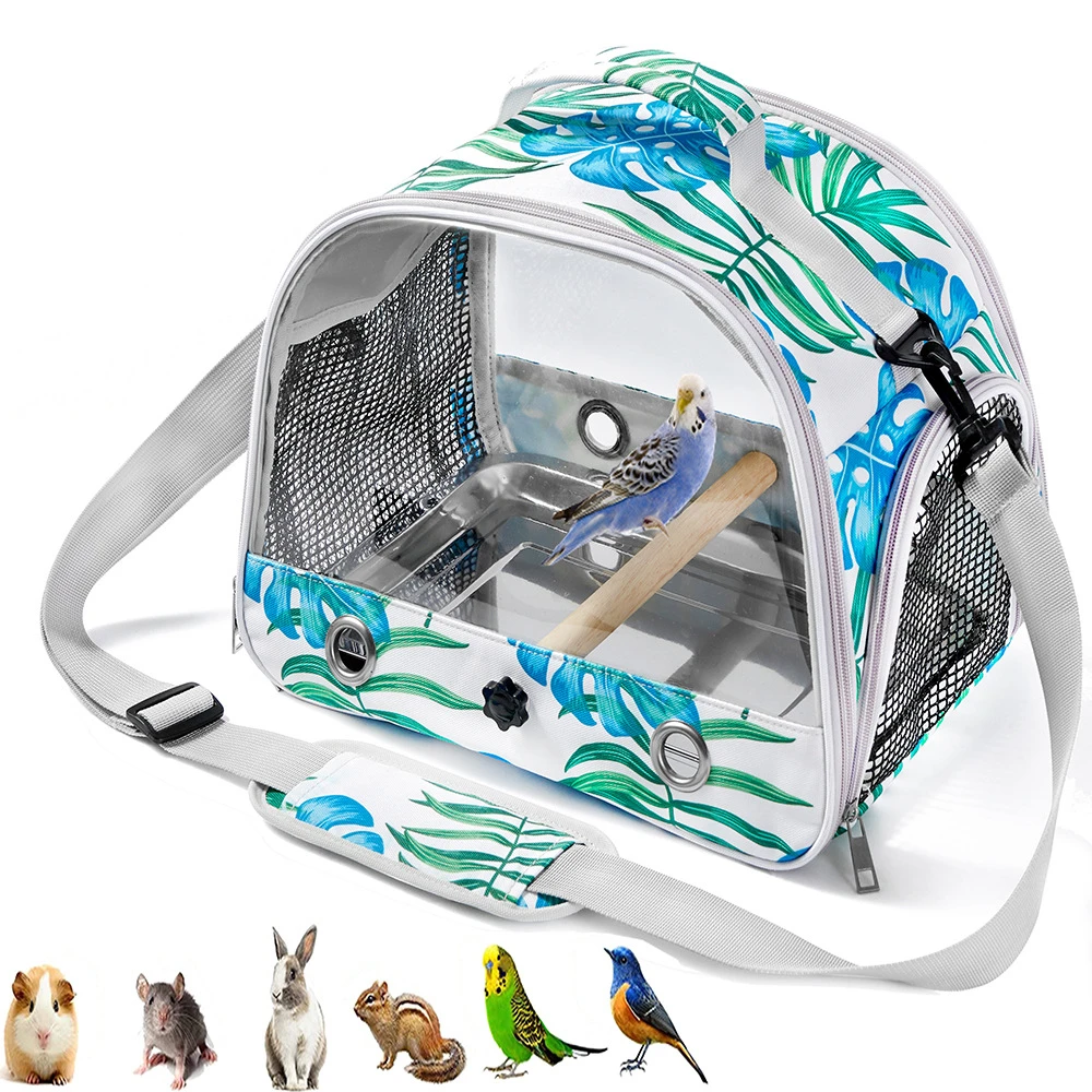 Portable Pet Bird Cage Parrot Nest Foldable Fashion Print Crossbody Hamster Bag Thick Transparent PVC Oxford Cloth Bird House - Image 9