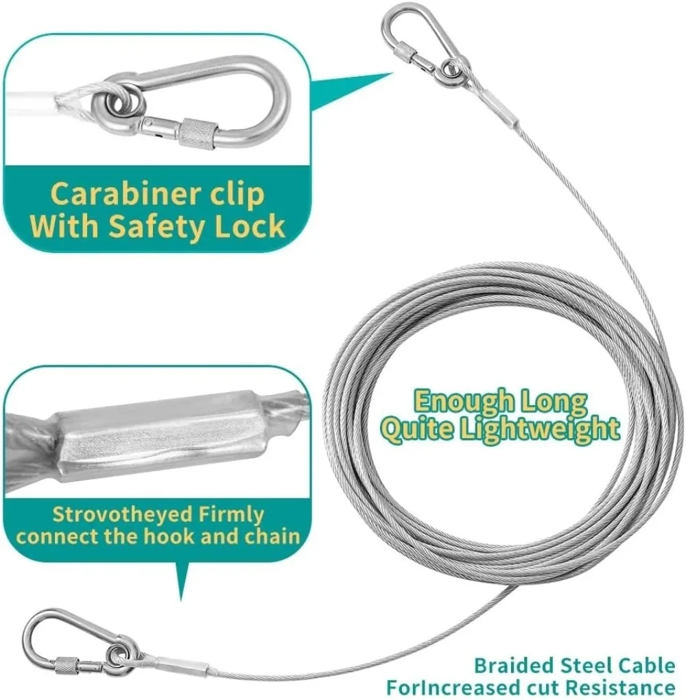 Dog Tie Out Cable Galvanized Steel Wire Pet Leash with PVC Coating Chew Proof Lead for Large Dogs Pets Dog Yard Camping Outdoors - Image 2