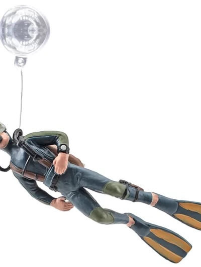 Aquarium Decoration Resin Figurine Diver with Floating Ball Fish for Tank Ornament Betta Fish Landscaping Accessories