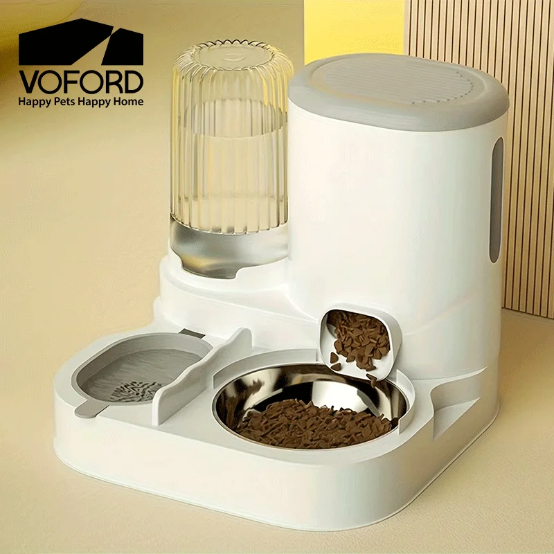 2 In1 Automatic Pet Water Fountain Pet Food Dispenser Set with Stainless Steel Bowls Self-Feeding/Watering for Indoor Cats
