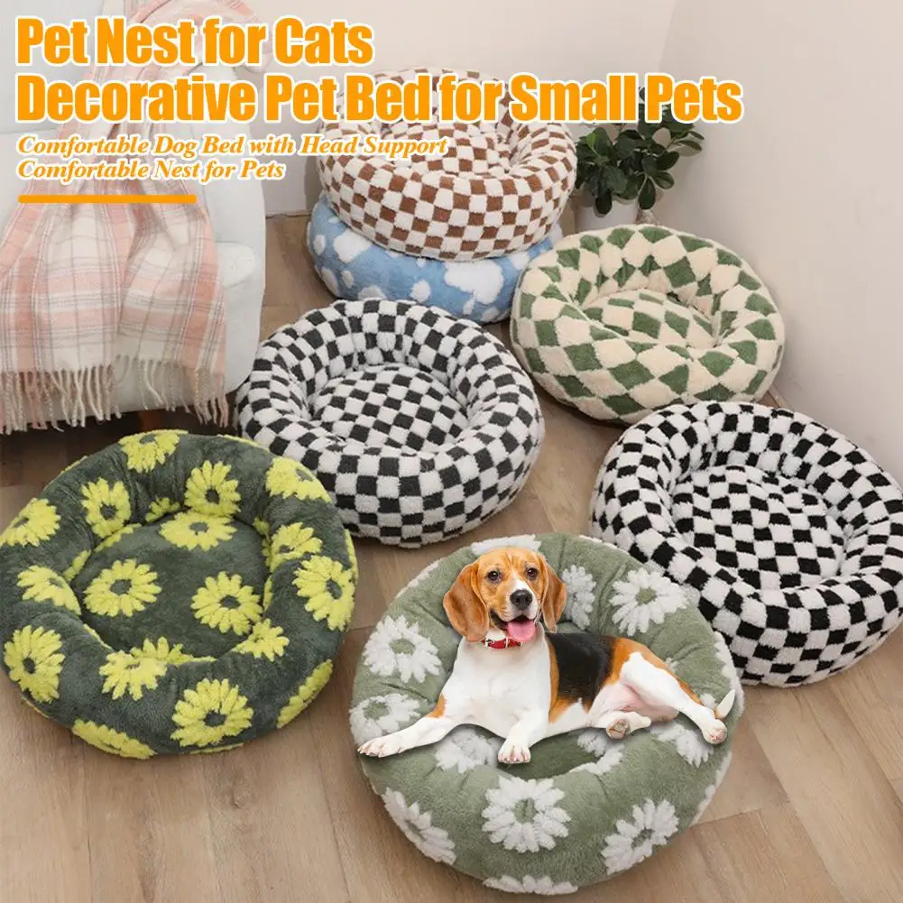 Round Dog Bed with Raised Edges Plush Round Donut Cat Nest with Anti-slip Bottom Cozy Pet Bed for Small Dogs for Warmth for Cats