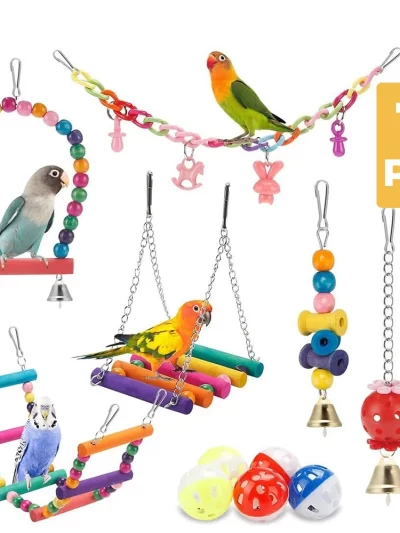 11Pcs Bird Cage Toys for Parrots Wood Birds Swing Reliable Chewable Bite Bridge Wooden Beads Shape Parrot Toy Bird Toys