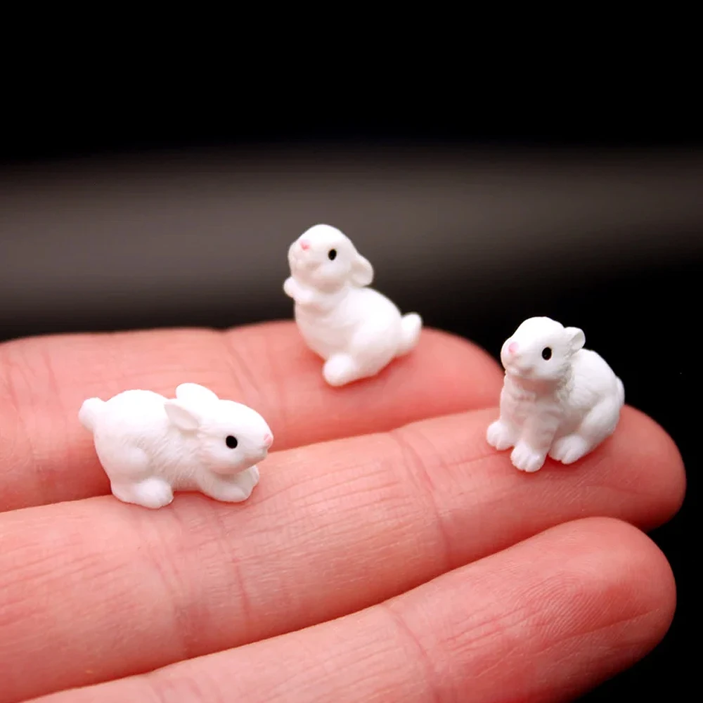 5/10pcs Mini Resin Rabbit Figurines, Farm Animal Miniature Fairy Garden Micro Landscape Ornament, DIY Craft Decoration - Image 3