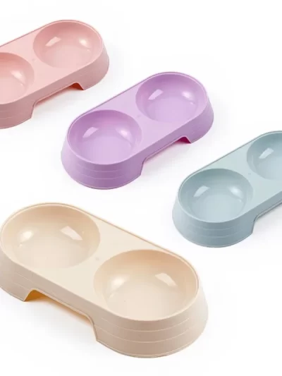 Pet Double Cat Bowl Plastic Kitten Dog Food Drinking Tray Feeder Cat Feeding Pet Supplies Accessories