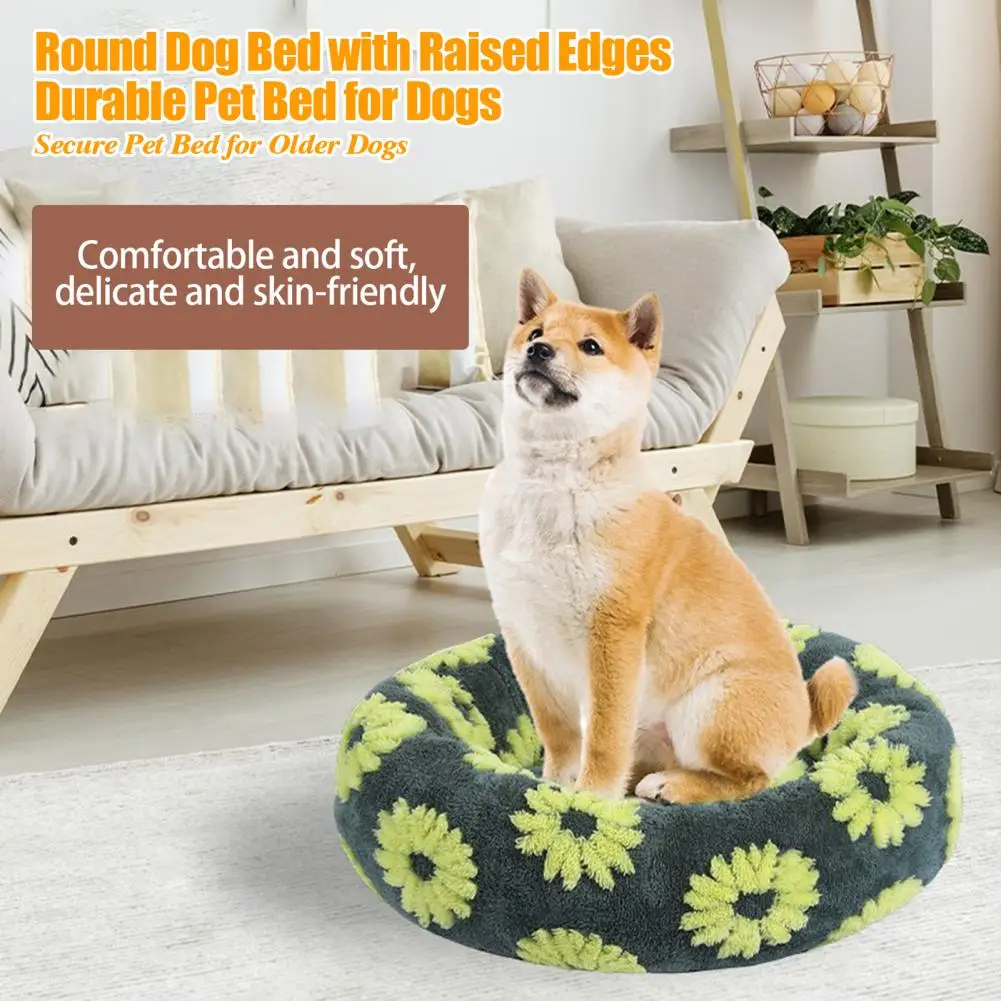 Round Dog Bed with Raised Edges Plush Round Donut Cat Nest with Anti-slip Bottom Cozy Pet Bed for Small Dogs for Warmth for Cats - Image 4