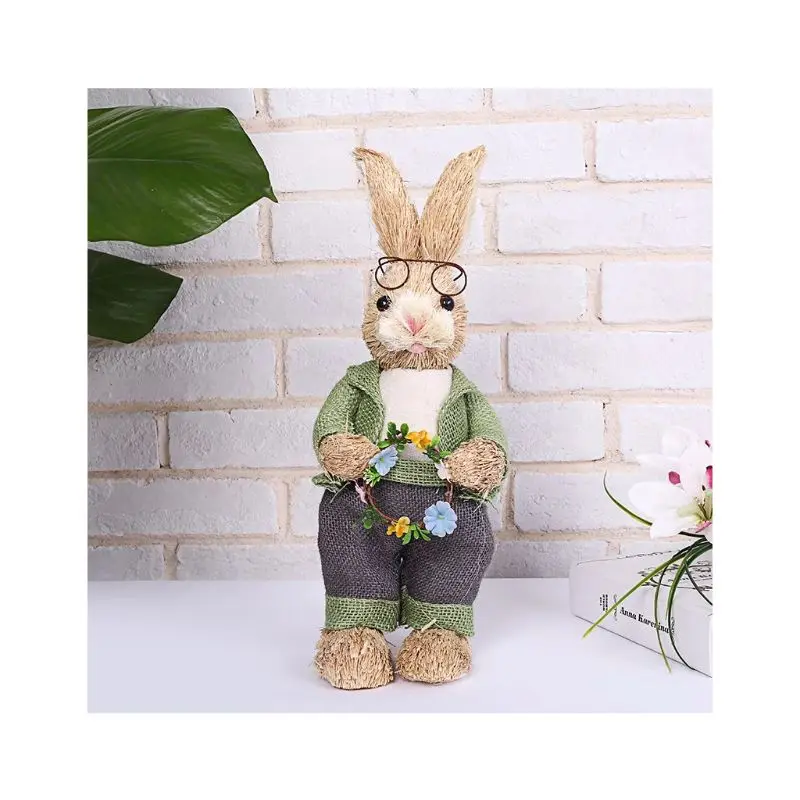 367A Cute Straw Rabbit Bunny Easter Decorations Holiday Home Garden Wedding Ornament Photo Props Crafts - Image 13