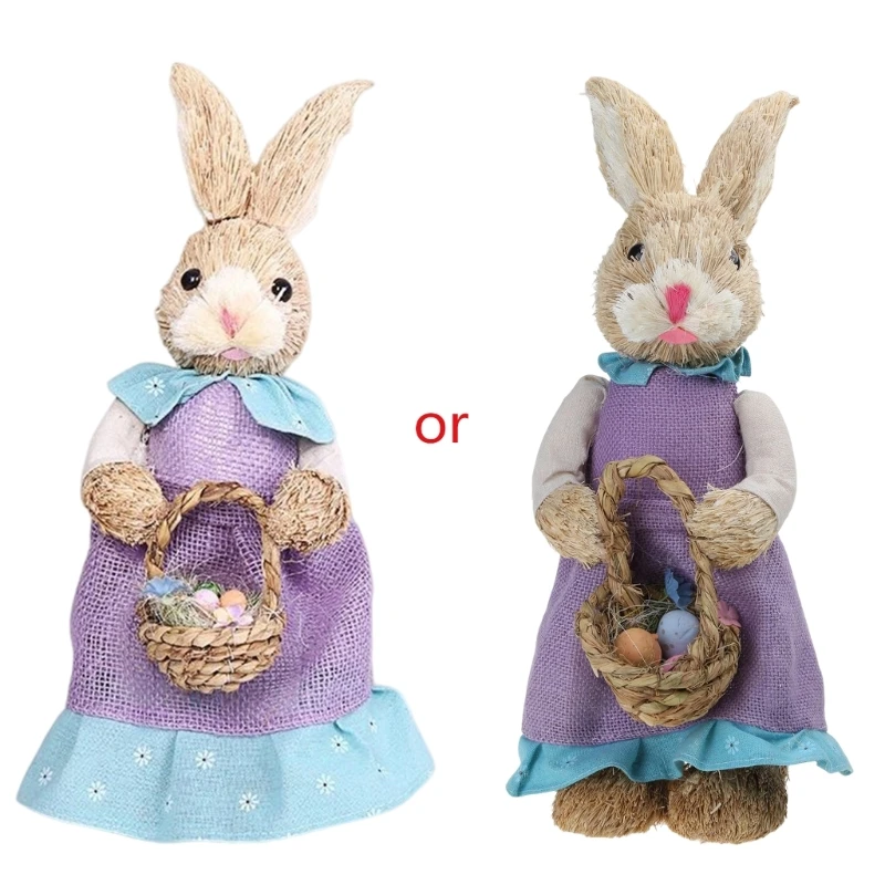 367A Cute Straw Rabbit Bunny Easter Decorations Holiday Home Garden Wedding Ornament Photo Props Crafts - Image 9