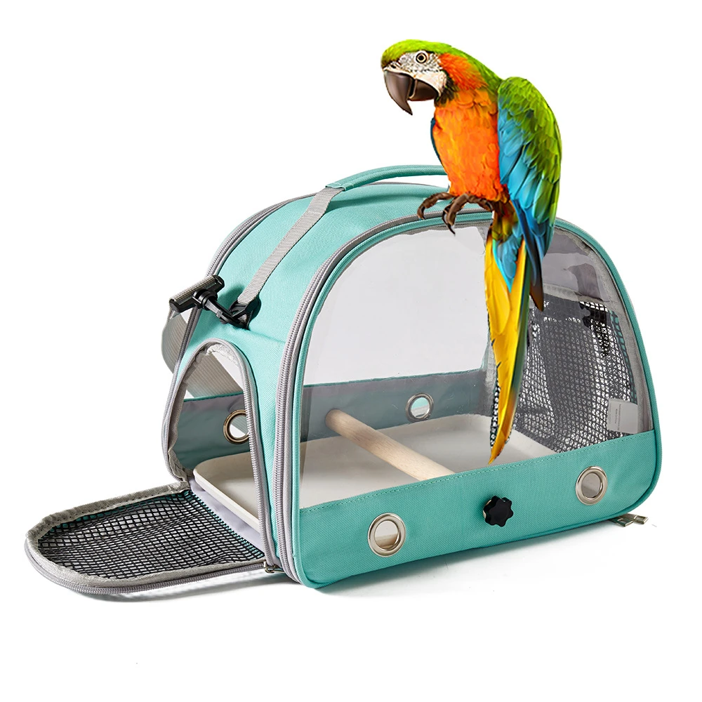 Portable Pet Bird Cage Parrot Nest Foldable Fashion Print Crossbody Hamster Bag Thick Transparent PVC Oxford Cloth Bird House