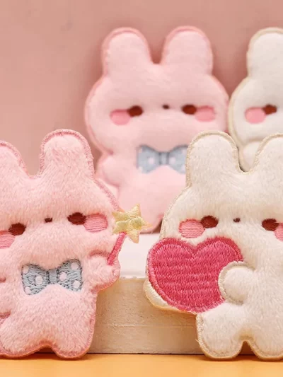 Cute Rabbit Self-adhesive Embroidery Patch Cartoon Animal Applique DIY Decoration Mobile Wallet Stationery Brooch Scratch Patch