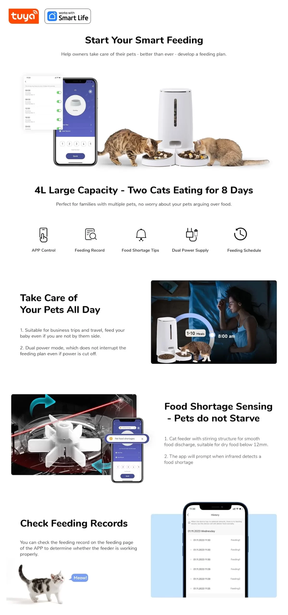 4L Automatic Pet Feeder for1/2Cats,WiFi Smart Feed Automatic Pet Feeder for Cats& Dogs,Timed Pet Food Dispenser with APP Control - Image 9