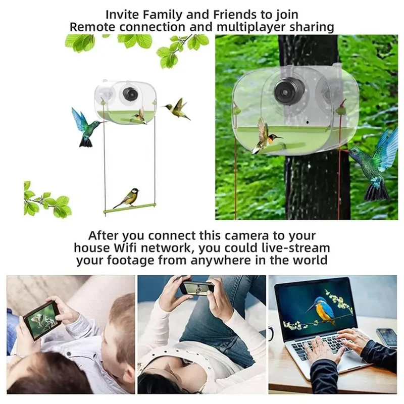 ABHT-Bird Feeder And Camera With Strong Suction Cup Weatherproof Large-Capacity Food Organizer Birdwatching, Gift For Bird Lover - Image 3