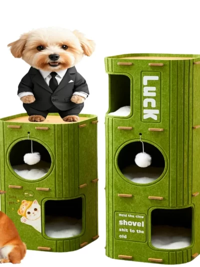 Cat Cave Bed Indoor Pet Bed Felt Cat Tunnel House Semi-Enclosed Bed for Multipet Kittens and Puppies Indoor Cat Tower Furniture