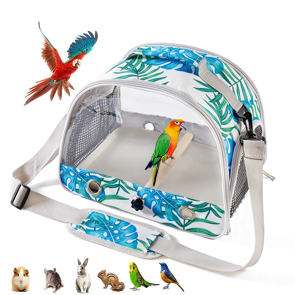 Portable Pet Bird Cage Parrot Nest Foldable Fashion Print Crossbody Hamster Bag Thick Transparent PVC Oxford Cloth Bird House - Image 3