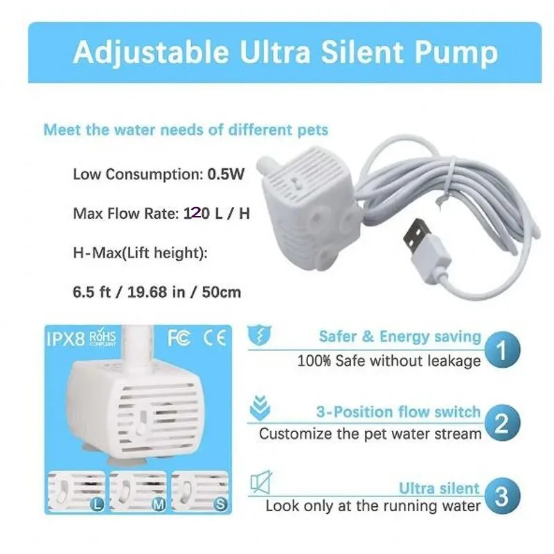 Water Pump Pet Cat Water Fountain Anti-dry Burning Motor Replacement for Cat Flowers Drinking Bowl Water Dispenser Pet Products - Image 6