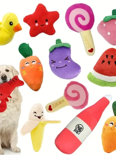 7/10 pcs set of puppy sound toys, loose plush pet chewing, plush fruit snacks and vegetable puppy toys, suitable for cute playm